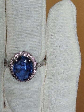 Ring Platina - 3.72ct. tw. Saffier - Diamant - IGI, Nieuw