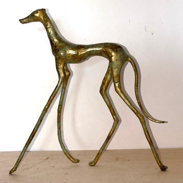 Abdoulaye Derme - sculptuur, Lévrier stylisé en bronze - 35, Antiek en Kunst