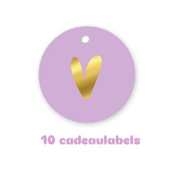 10x Cadeaulabel paars hartje goudfolie Rond (Per 10 Stuks), Ophalen of Verzenden, Nieuw