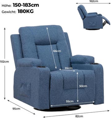 Fauteuil met armleuning - Relaxfauteuil - Relaxstoel - Blauw, Verzenden, Zo goed als nieuw