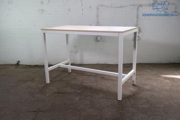Tweedehands Vepa statafel eiken blad wit frame 160x80, Verzenden, Gebruikt