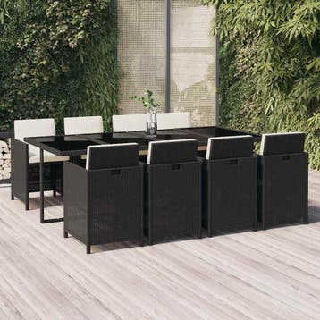 vidaXL 9-delige Tuinset met kussens poly rattan zwart, Verzenden, Nieuw, Tuinset