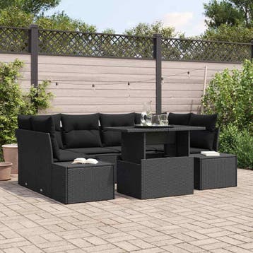 vidaXL Bankstel 7 st Zwart poly rattan, Verzenden, Nieuw, Rotan, 7 zitplaatsen