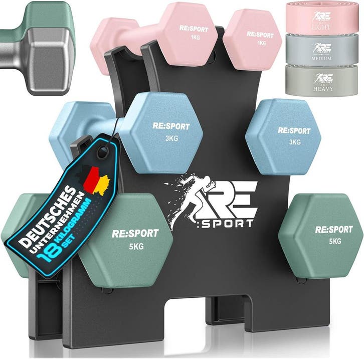 Dumbells set - Gewichten set - Halterset - 18 kg - RE:SPORT, Sport en Fitness, Fitnessmaterialen, Zo goed als nieuw, Verzenden