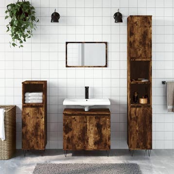 vidaXL 3-delige Badkamermeubelset bewerkt hout gerookt, Verzenden, Nieuw, Overige typen