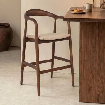 *WOONWINKEL* Barstoel Walnoot Hout Met Beige Zitting, Verzenden, Nieuw