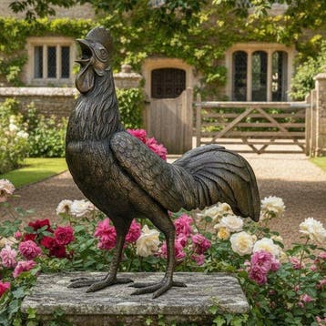 sculptuur, Crowing Rooster - 50 cm - Brons