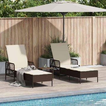 vidaXL Ligstoel 3 st poly rattan Bruin en Crème Wit, Verzenden, Nieuw
