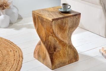 Massieve kruk TWIST 45cm natuurlijke mangohouten, Huis en Inrichting, Tafels | Sidetables, Ophalen of Verzenden, Nieuw