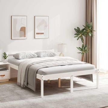 vidaXL Seniorenbed massief grenenhout wit 135x190 cm, Verzenden, Wit, 190 cm of minder, Overige maten