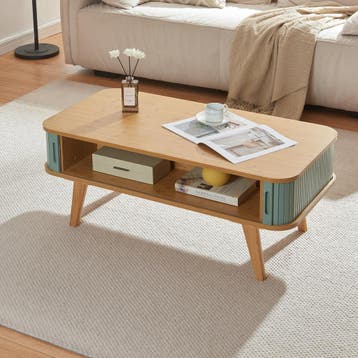 Salontafel Tysvær 100x50x40 cm naturel en blauw [en.casa], Huis en Inrichting, Verzenden, Nieuw