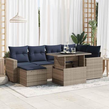 vidaXL 7-delige Loungeset met kussens poly rattan acacia, Verzenden, Nieuw, Loungeset