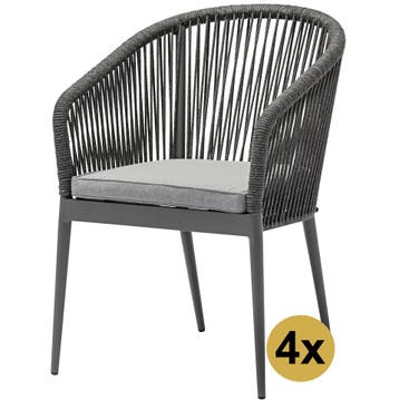 Set van 4 Lissabon dining tuinstoel rope stapelbaar, Ophalen of Verzenden, Nieuw