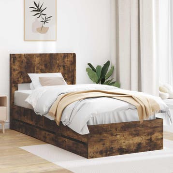 vidaXL Bedframe met opbergruimte en hoofdbord met lade, Verzenden, Nieuw, Bruin, Hout