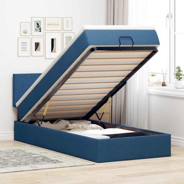 vidaXL Bed poef met matras en LEDs 90x200 cm stof blauw, 90 cm, Eenpersoons, Nieuw, 200 cm