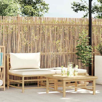Bamboe loungeset 3-delig - Natuurlijke look - Retourdeal, 2 zitplaatsen, Overige materialen, Bijzettafel, Ophalen of Verzenden