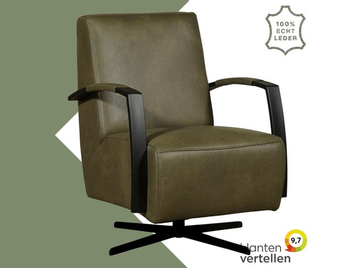 Leren draaifauteuil Mood - Granada Moss (olijf/groen) -, Huis en Inrichting, Fauteuils, 50 tot 75 cm, 75 tot 100 cm, Nieuw, Leer