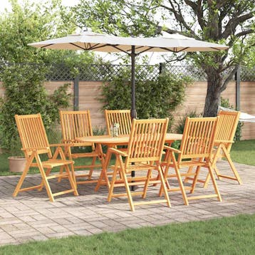 vidaXL Tuin eettafelset 7 pcs Bruin Massief Acaciahout, Verzenden, Nieuw, 7 zitplaatsen
