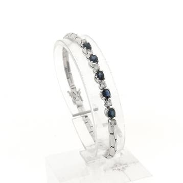 Witgouden cobra schakelarmband met saffier en diamant; 0,..., Gebruikt, Overige kleuren, Ophalen of Verzenden, Met edelsteen