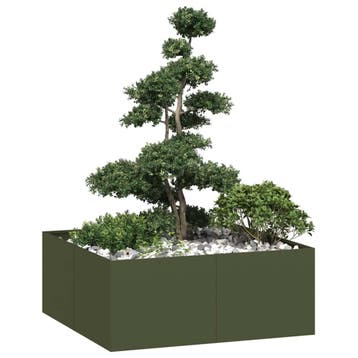vidaXL Plantenbak 100x100x40 cm staal olijfgroen, Tuin en Terras, 100 cm of meer, Verzenden, Nieuw, Metaal