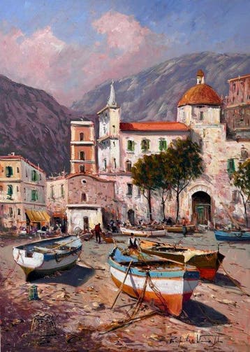 Pasquale Vuotto (1958) - Sull’arenile di Positano, Antiek en Kunst
