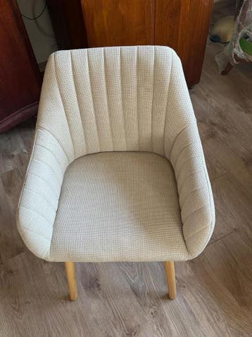 Eetkamerstoelen, beige houten poten met armleuning, set van, Verzenden, Zo goed als nieuw