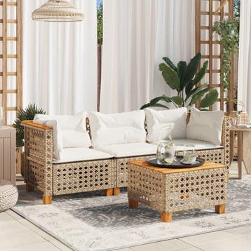 vidaXL Tuinbank 3-zits met kussens poly rattan beige, Verzenden, Nieuw
