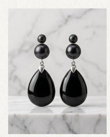 Zilver, obsidiaan, hemels oog - Oorbellen