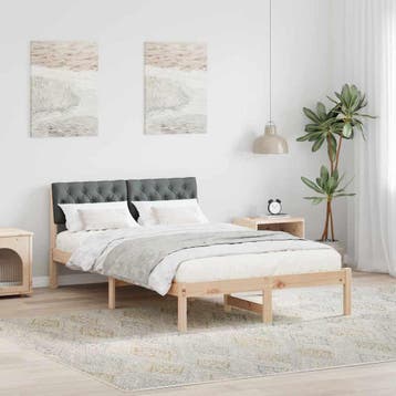 vidaXL Bedframe Bruin en donkergrijs 120 x 190 cm Massief, Verzenden, Nieuw, Bruin, Hout