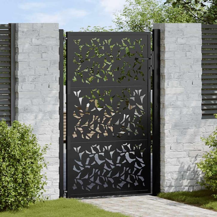 vidaXL Poort met bladontwerp 100x150 cm staal zwart, Tuin en Terras, Tuinpoorten, Nieuw, Verzenden