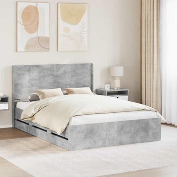 vidaXL Bedframe met opbergruimte en hoofdbord Betongrijs 135, Verzenden, Nieuw, Twijfelaar, Grijs
