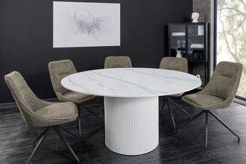 Ronde eettafel UNIQUE 120cm wit keramiek met zuilvoet -, Huis en Inrichting, Tafels | Eettafels, Ophalen of Verzenden, Nieuw