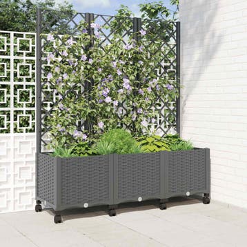 vidaXL Tuinplantbak met schutting en wielen Lichtgrijs PP, Verzenden, Nieuw, Minder dan 60 cm, 60 cm of meer