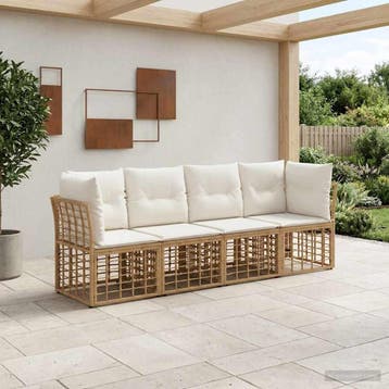 vidaXL Buiten bankenset Naturel Polyester, Verzenden, Nieuw, Rotan