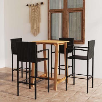 vidaXL 5-delige Tuinbarset zwart, Tuin en Terras, Tuinsets en Loungesets, Verzenden, Nieuw, Hardhout, 4 zitplaatsen