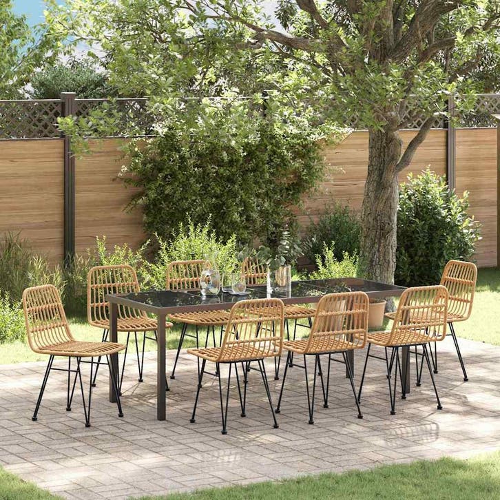 vidaXL Tuin eettafelset 9 pcs Bruin Gepoedercoat staal, Tuin en Terras, Tuinsets en Loungesets, Nieuw, Meer dan 8 zitplaatsen