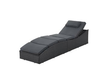Veiling - Ligbed / Zonnebed Lamia - Zwart - Polyrotan, Tuin en Terras, Ligbedden, Nieuw