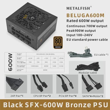 METALFISH SFX 500W/600W 80+ Bronze Volledig Modulaire Voedin, Verzenden, Nieuw