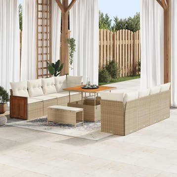 vidaXL Tuinbankenset 11 st 11-Aantal zitplaatsen Beige en, Verzenden, Nieuw, Meer dan 8 zitplaatsen