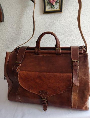 Große Leder Arzt / Wochenend-Tasche - Reisetasche, Weekender