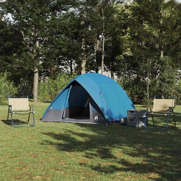 vidaXL Kamperen tent 4-persoons Waterdicht Blauw taft, Verzenden, Nieuw, Tot en met 2