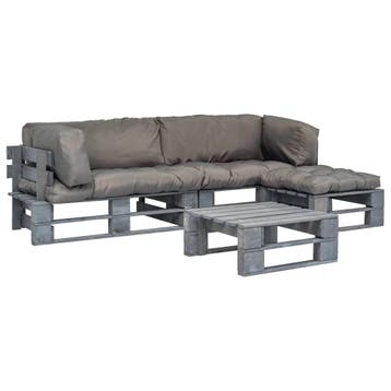 vidaXL 4-delige Loungeset pallet met grijze kussens hout, Tuin en Terras, Verzenden, Nieuw, 4 zitplaatsen, Loungeset