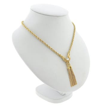 Gouden gedraaide schakel ketting met kwastjes en zirconia, Gebruikt, Ophalen of Verzenden, Met edelsteen, Goud