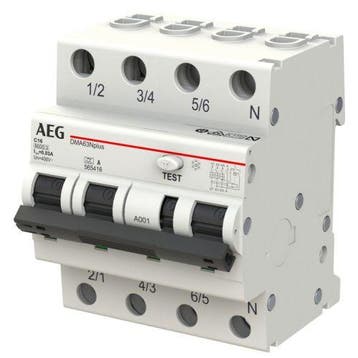AEG aardlekautomaat 3P+N C16 30mA DMA63N C16/030, Doe-het-zelf en Verbouw, Elektra en Kabels, Ophalen of Verzenden, Nieuw