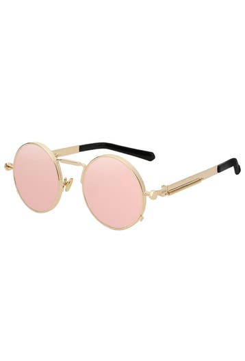 KIMU® Ronde Zonnebril Hipster Goud Montuur Rond Rosé Spiegel, Ophalen of Verzenden, Nieuw, Roze