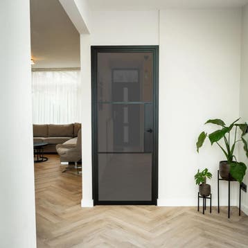 Stalen Binnendeur - Zwart - 3 Vlaks - Rookglas - Met slot, Minder dan 80 cm, Binnendeur, Nieuw, Metaal