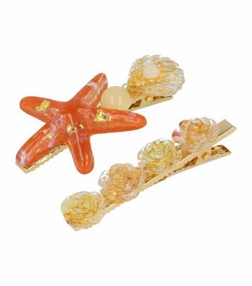 Haarspeld Duckklem 6cm – Zeester Schelp Bloem – Goud Creme, Nieuw