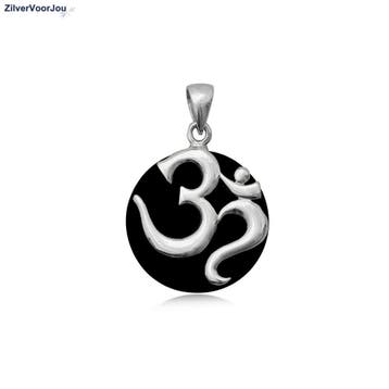 Zilveren zwarte ohm of aum kettinghanger, Verzenden, Nieuw, Zilver
