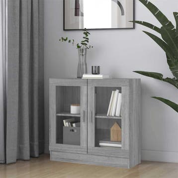 vidaXL Vitrinekast 82,5x30,5x80 cm bewerkt hout grijs sonoma, Verzenden, Nieuw, 50 tot 100 cm, Minder dan 100 cm