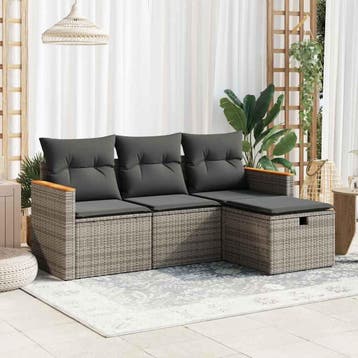 vidaXL 4-delige Loungeset met kussens poly rattan grijs, Verzenden, Nieuw, Loungeset